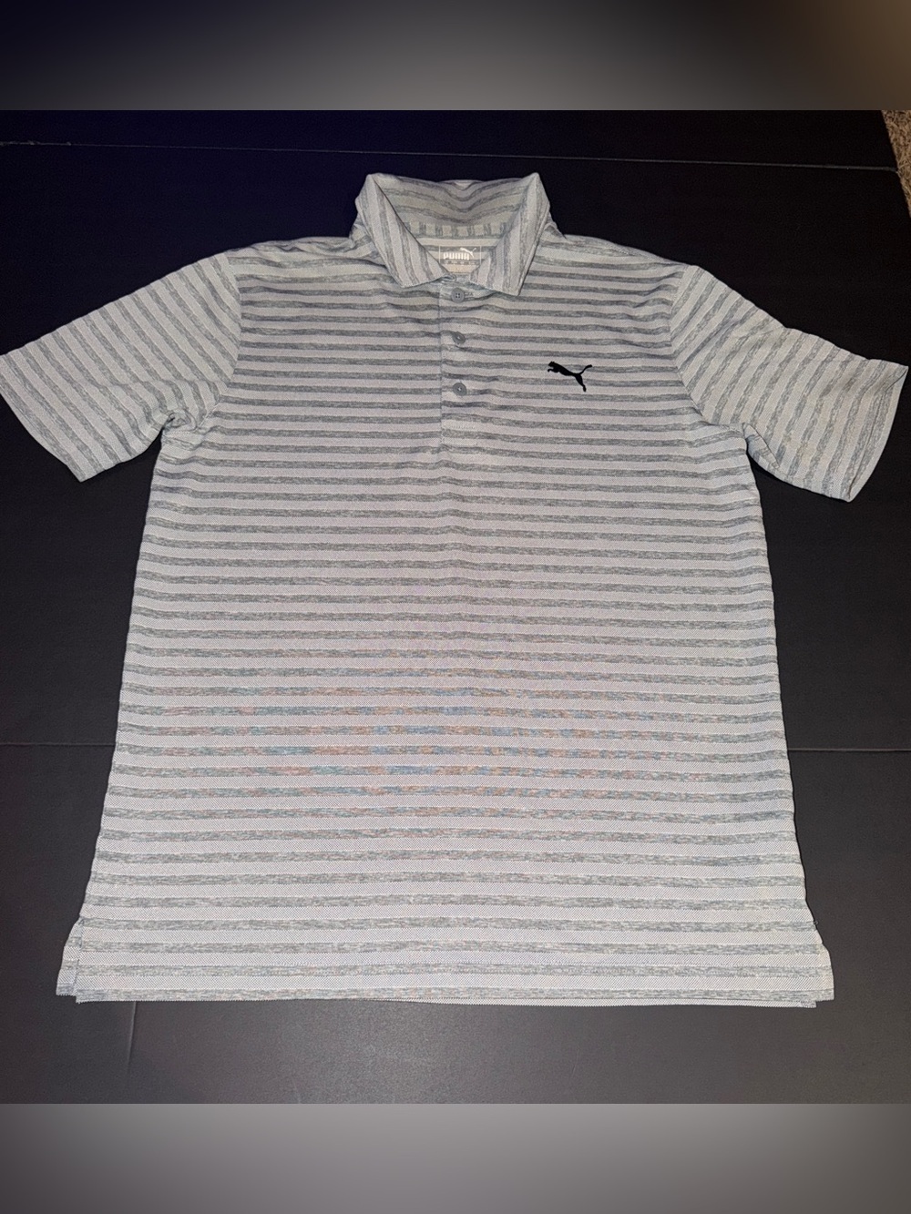 Puma Men's Light Gray & Dark Gray Striped Polo